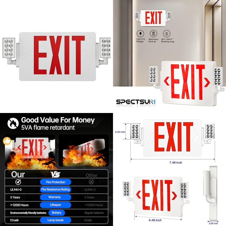 Emergency Exit Sign - Spectsun - Paquete de 1 Señalización